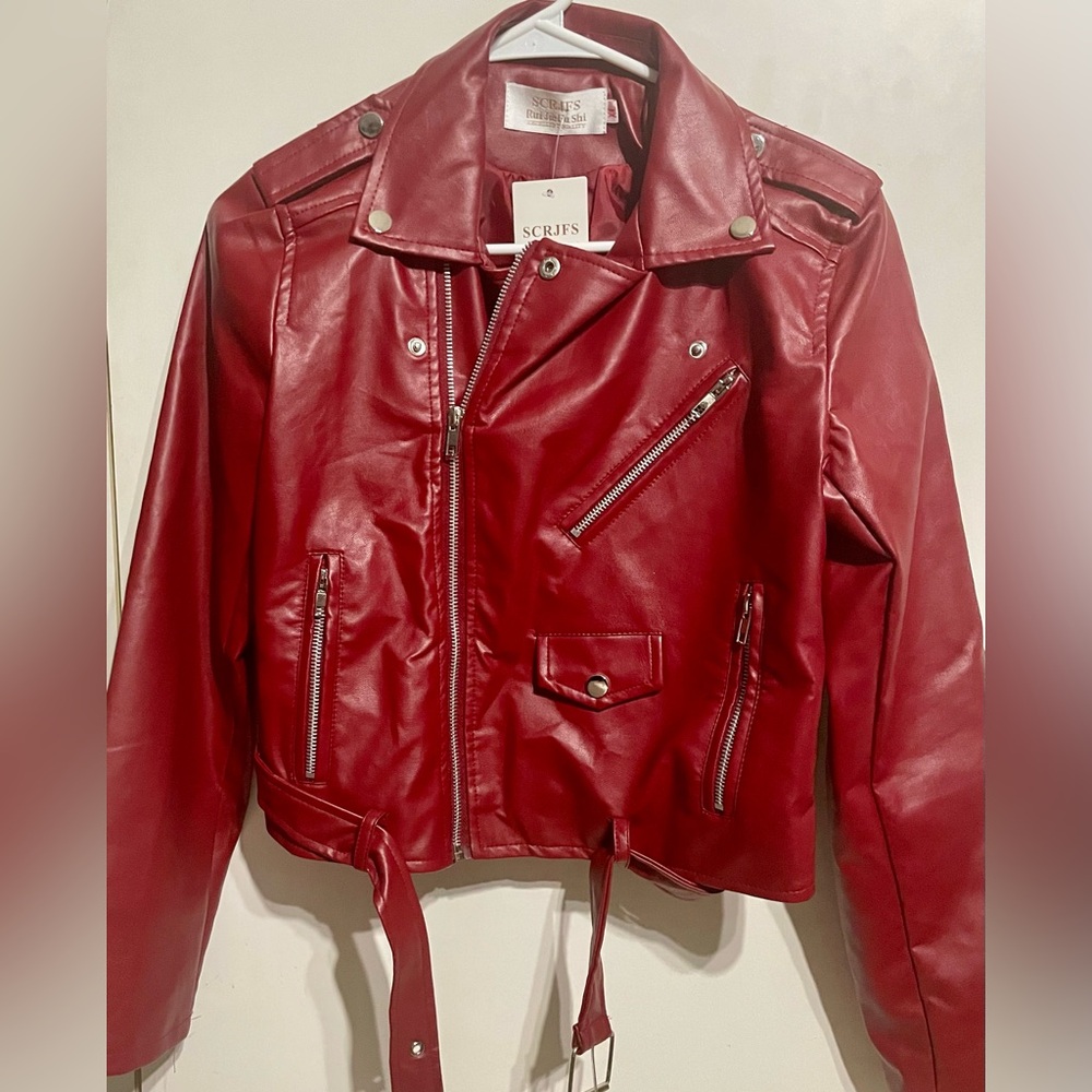 Red Faux Leather Moto Jacket